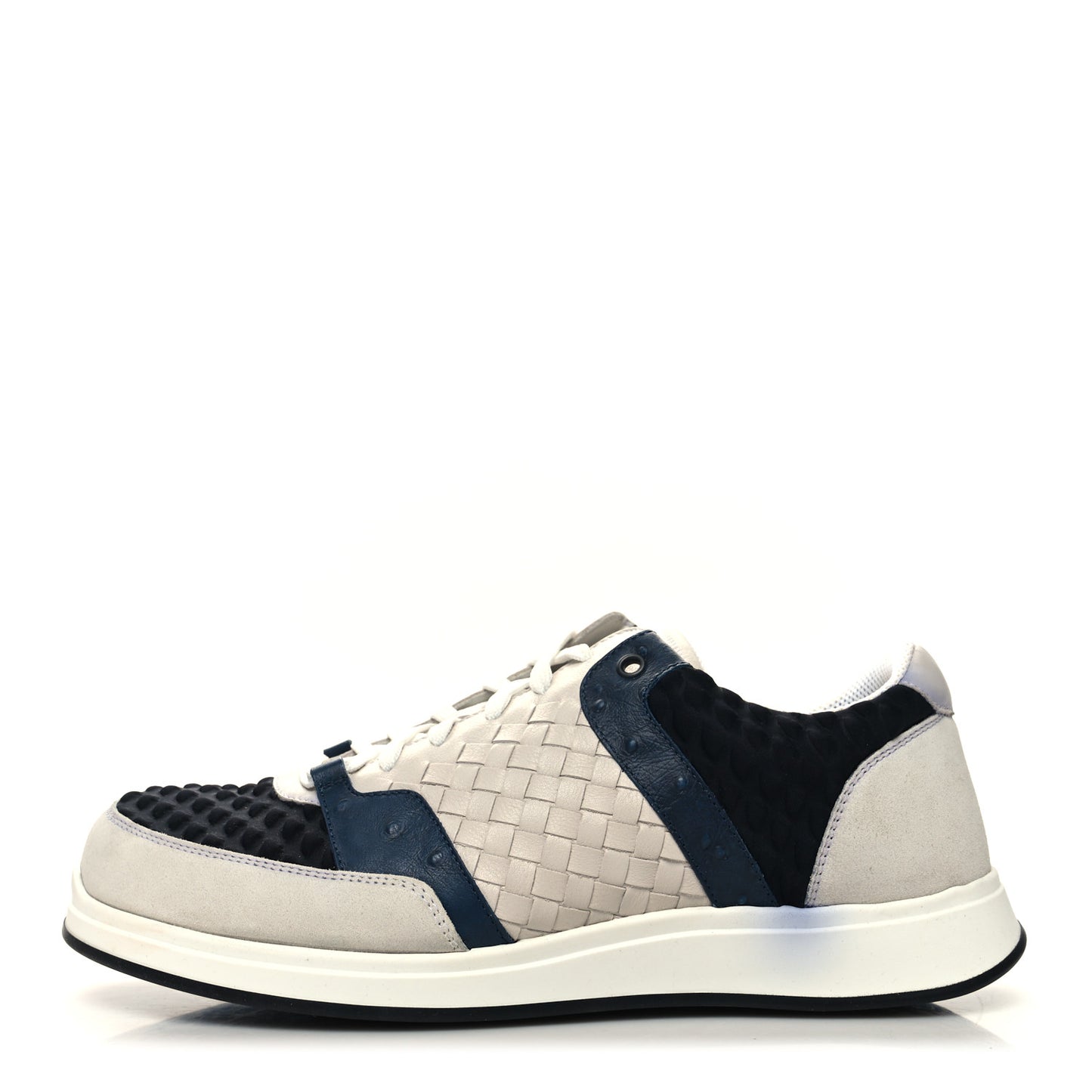 Nappa Ostrich Intrecciato Suede Sneakers 43 Grey Black Navy