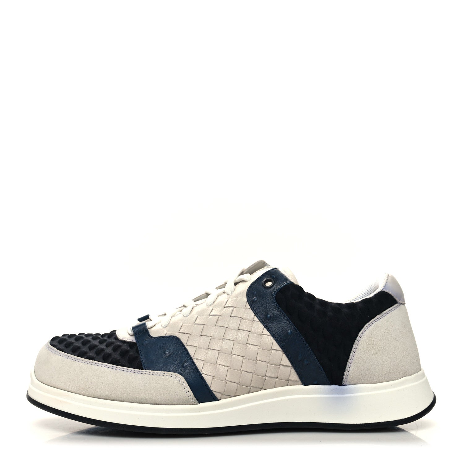 Bottega Veneta Nappa Ostrich Intrecciato Suede Sneakers 43 Grey Black Navy 1 of 11