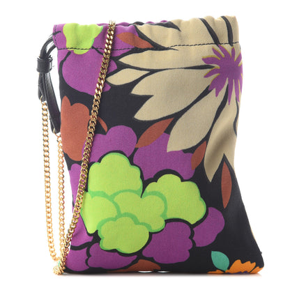 Saint Laurent Satin Floral Print Mini Pochon Drawstring Pouch Black Multicolor 1 of 9