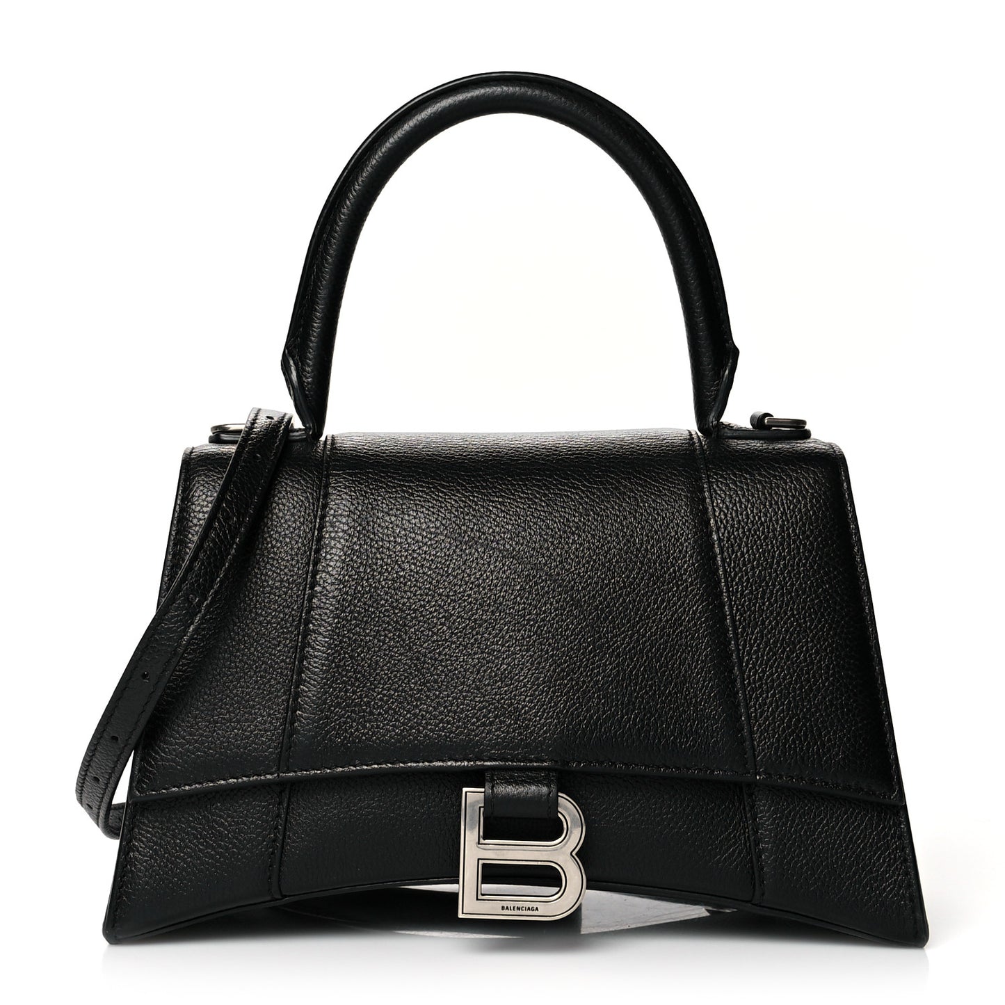 Grained Calfskin Small Hourglass Top Handle Bag Black