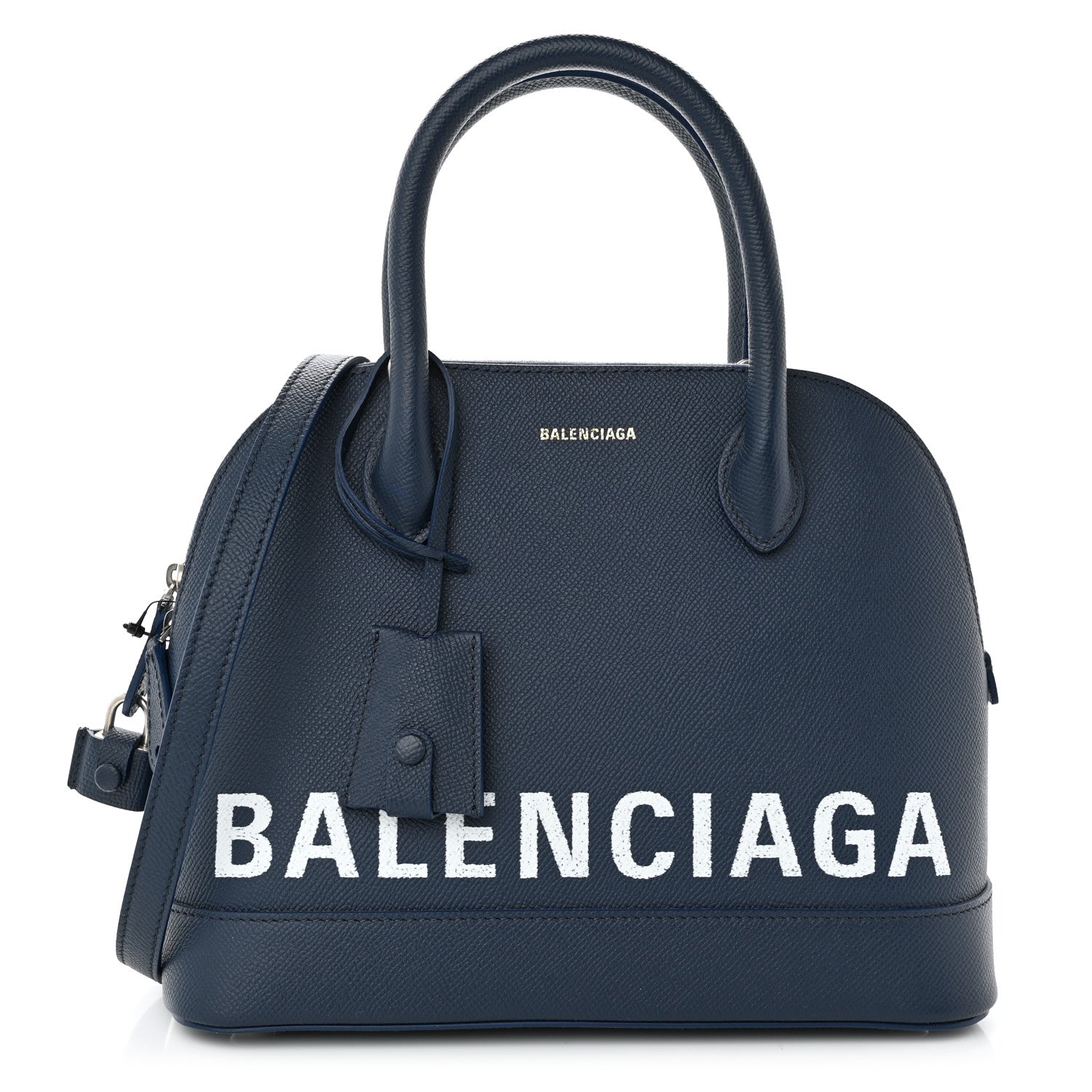 Balenciaga Signature Grained Calfskin Logo S Ville Top Handle Bag Bleu Canopee White 1 of 11