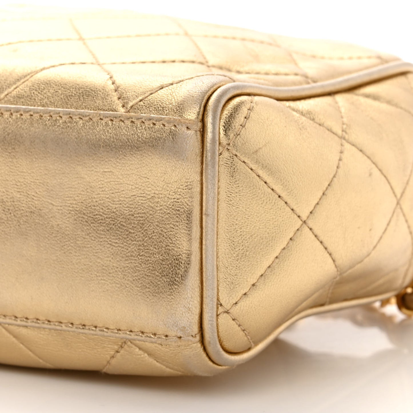 Metallic Lambskin Quilted Tassel Camera Case Gold