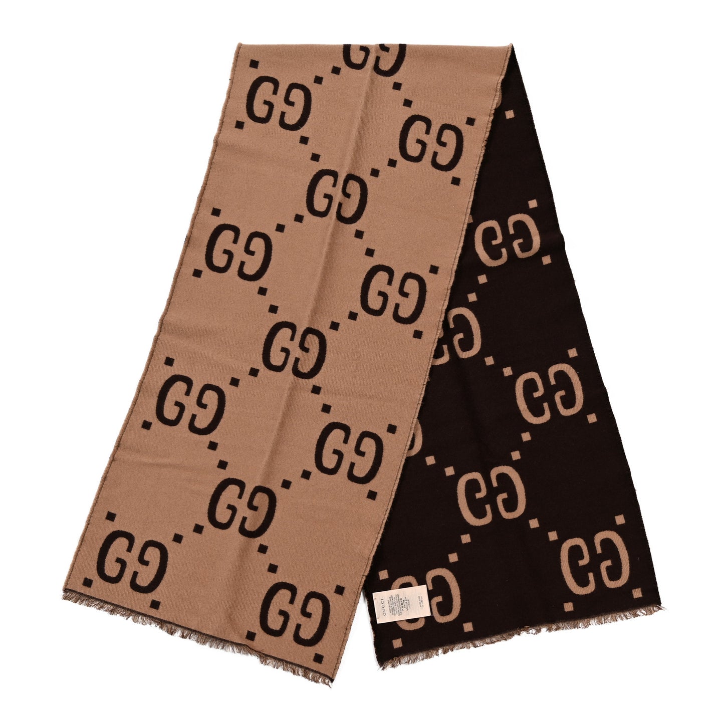 Wool Silk Monogram Jumbo GG Freedom Scarf Dark Brown Beige