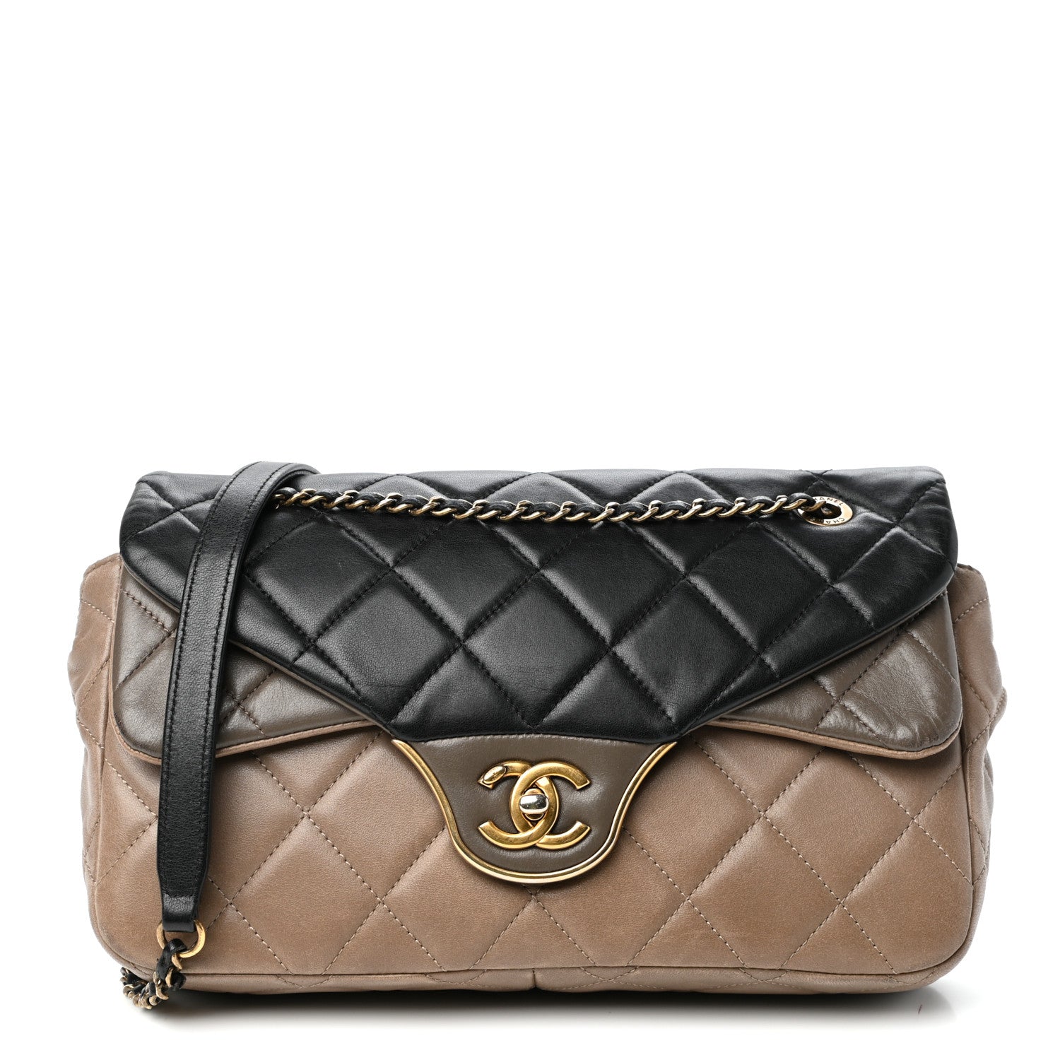 Chanel Lambskin Quilted Tri-Color Double Flap Black Taupe Brown 1 of 10