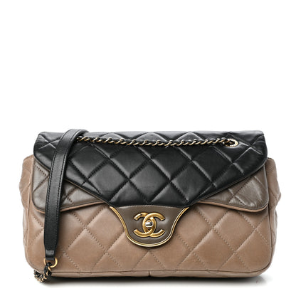 Chanel Lambskin Quilted Tri-Color Double Flap Black Taupe Brown 1 of 10