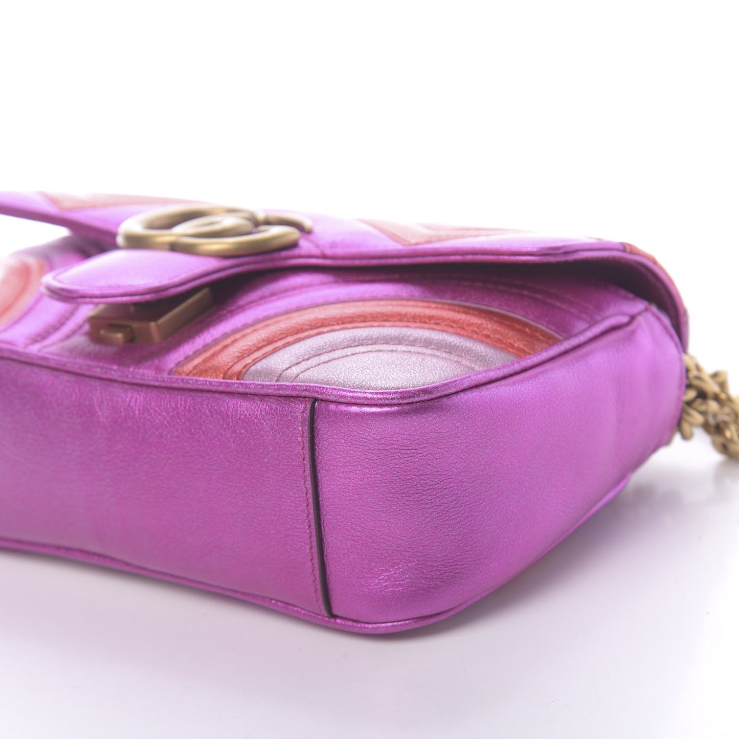 Metallic Calfskin Matelasse Mini GG Marmont Shoulder Bag Fuchsia