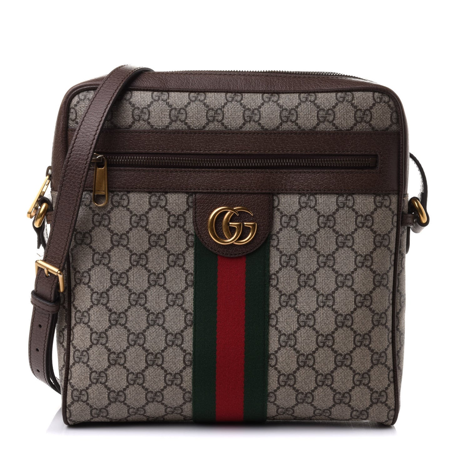 GG Supreme Monogram Web Medium Ophidia Messenger Bag Brown