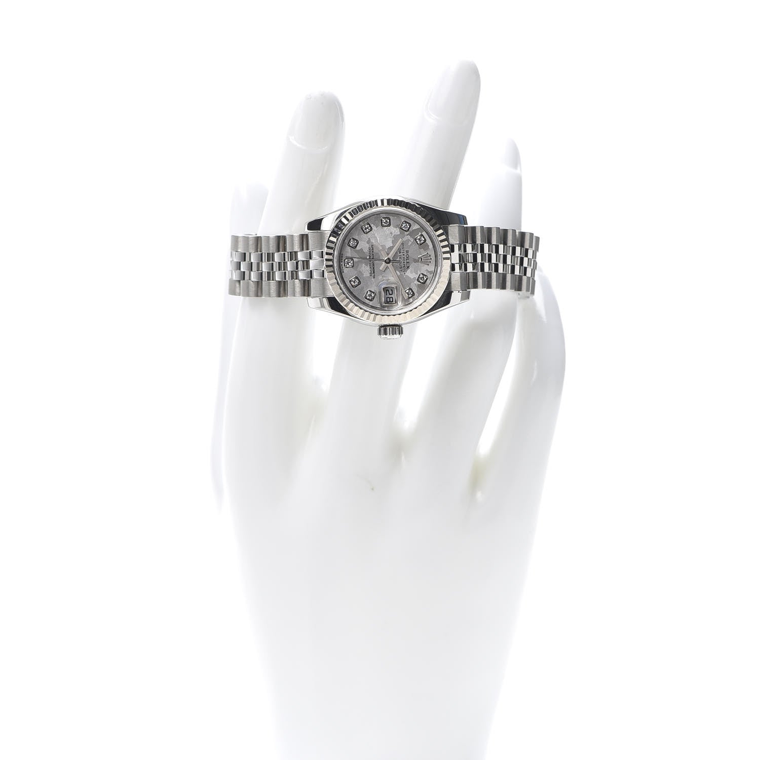 Rolex Stainless Steel 18K White Gold Diamond Meteorite 26mm Oyster Perpetual Datejust Watch 179174 2 of 7