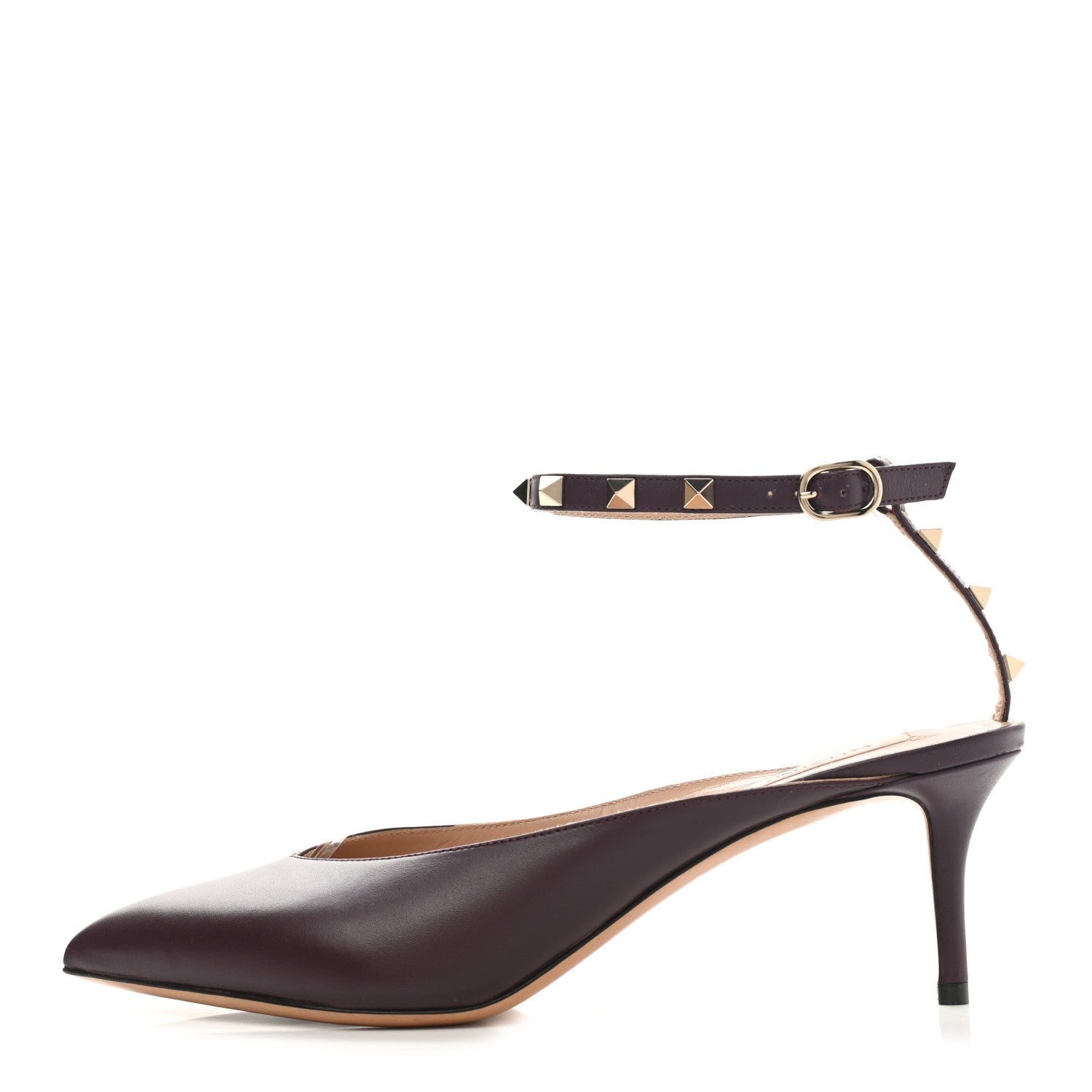 Valentino Garavani Nappa Rockstud Ankle Strap Low Heel Pumps 39 Rubin 1 of 7