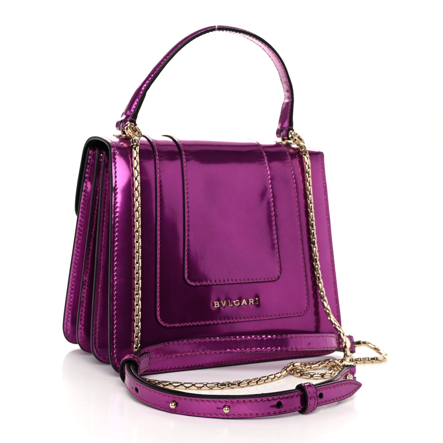 Metallic Calfskin Serpenti Forever Top Handle Amethyst