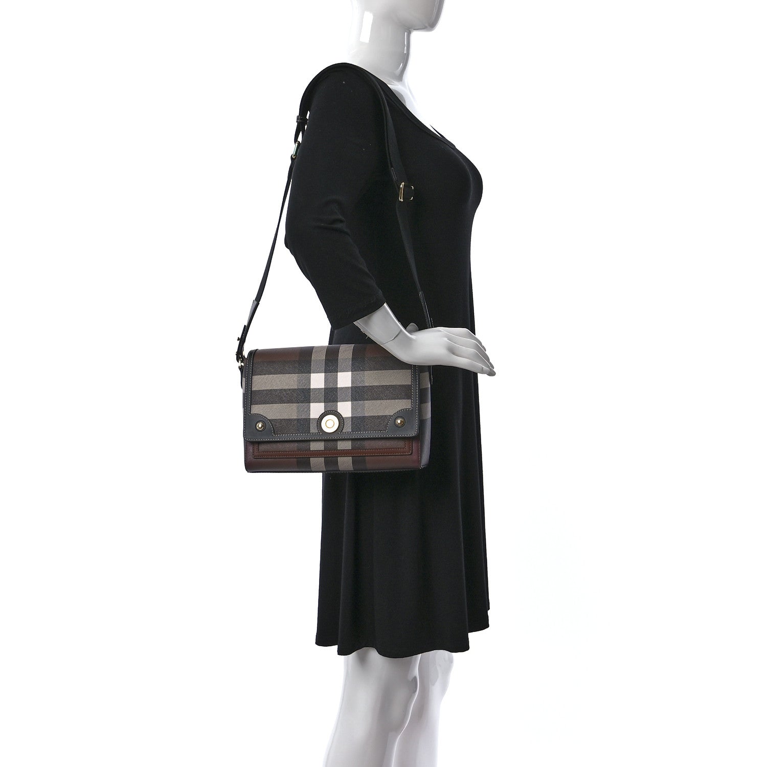 Burberry Calfskin Giant Check E-Canvas Note Crossbody Bag Dark Birch Brown 3 of 8