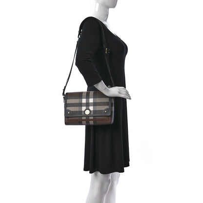 Burberry Calfskin Giant Check E-Canvas Note Crossbody Bag Dark Birch Brown 3 of 8