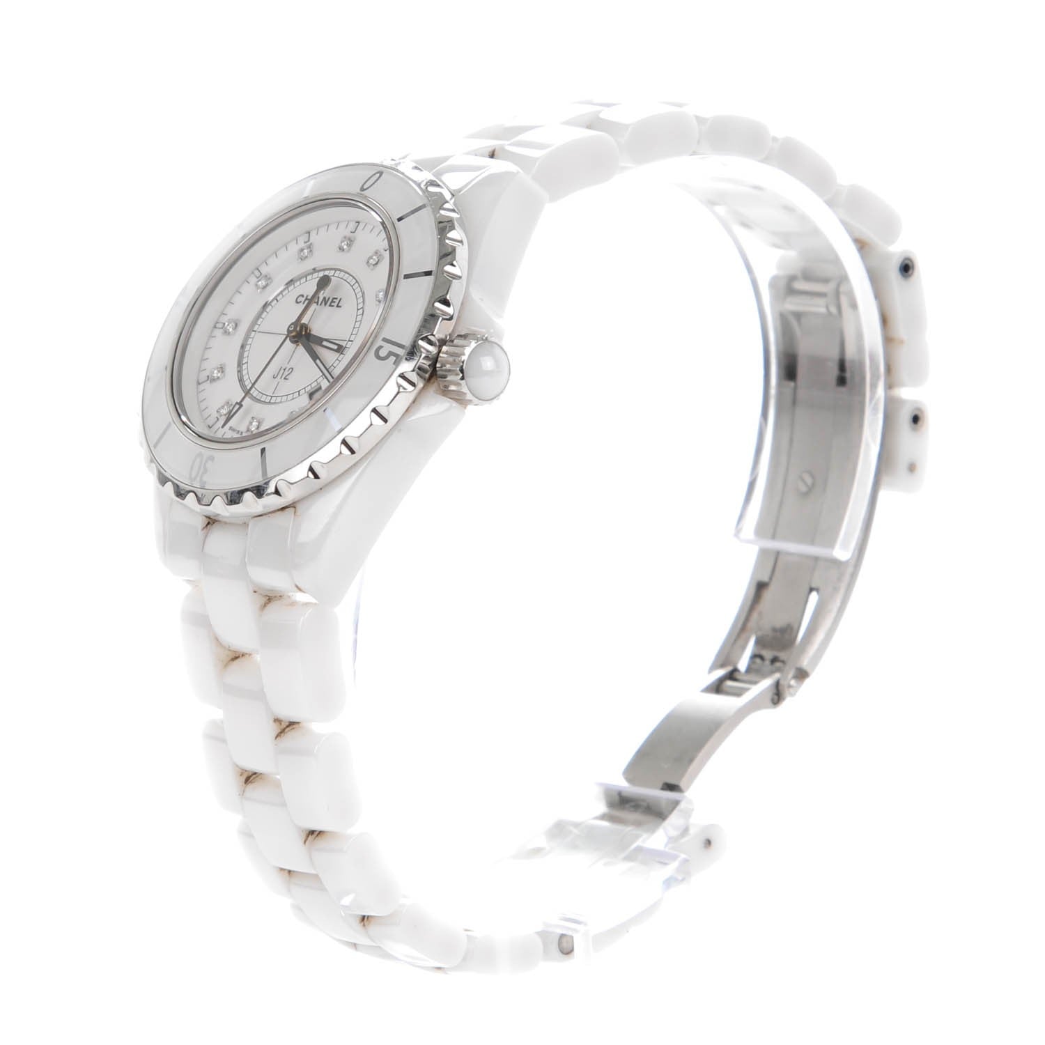 Chanel Stainless Steel Ceramic Diamond 33mm J12 Quartz Watch White 3 of 7