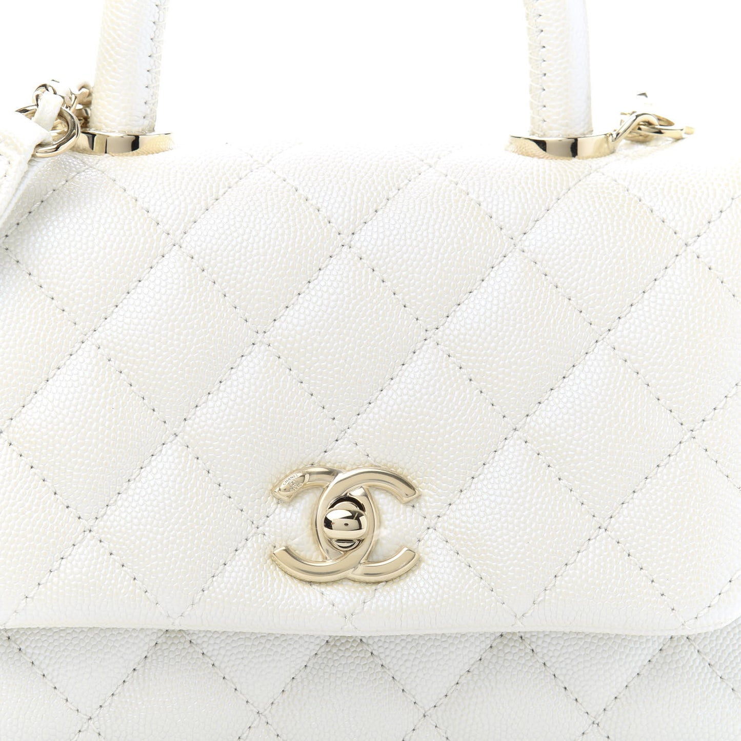 Iridescent Caviar Quilted Extra Mini Coco Handle Flap White