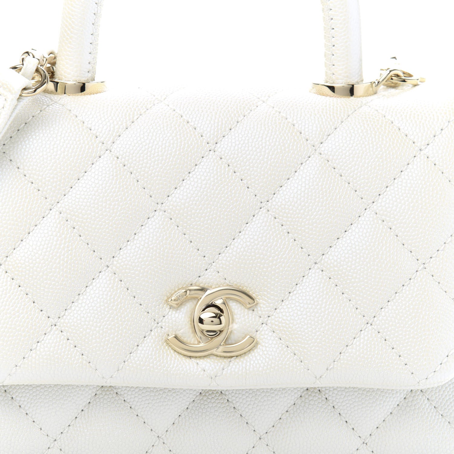 Chanel Iridescent Caviar Quilted Extra Mini Coco Handle Flap White 10 of 11