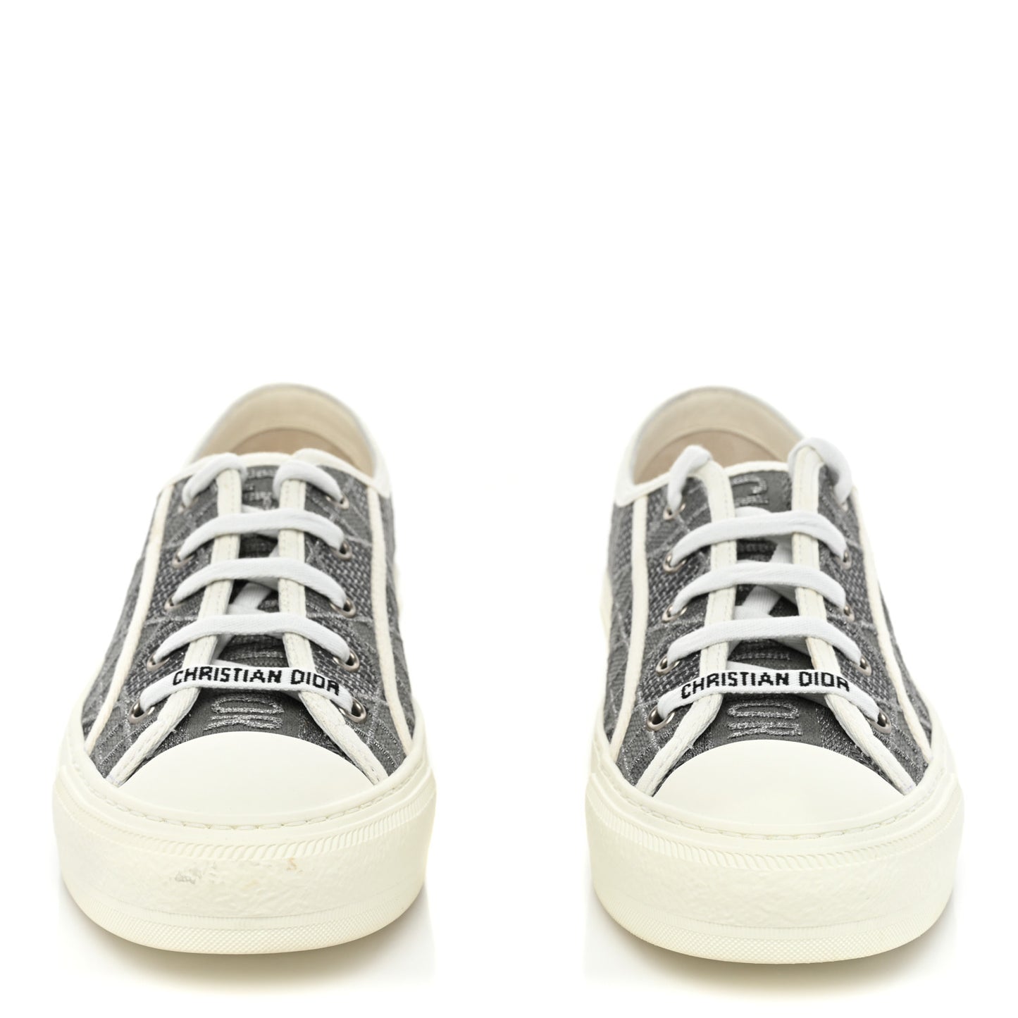 Laminated Canvas Cannage Embroidered Womens Walk'N'Dior Low Top Sneakers 37.5 Metal Grey