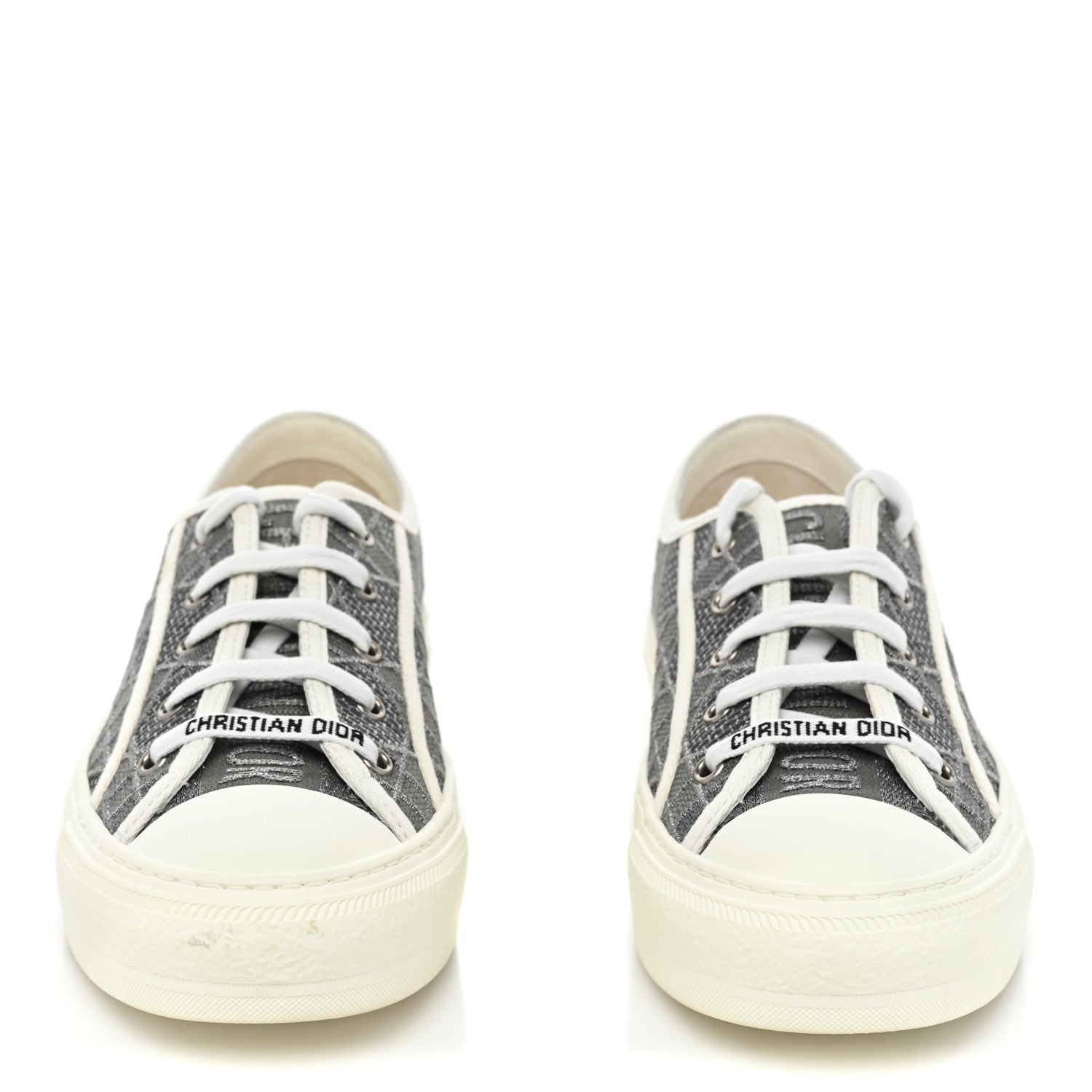 Christian Dior Laminated Canvas Cannage Embroidered Womens Walk'N'Dior Low Top Sneakers 37.5 Metal Grey 2 of 11