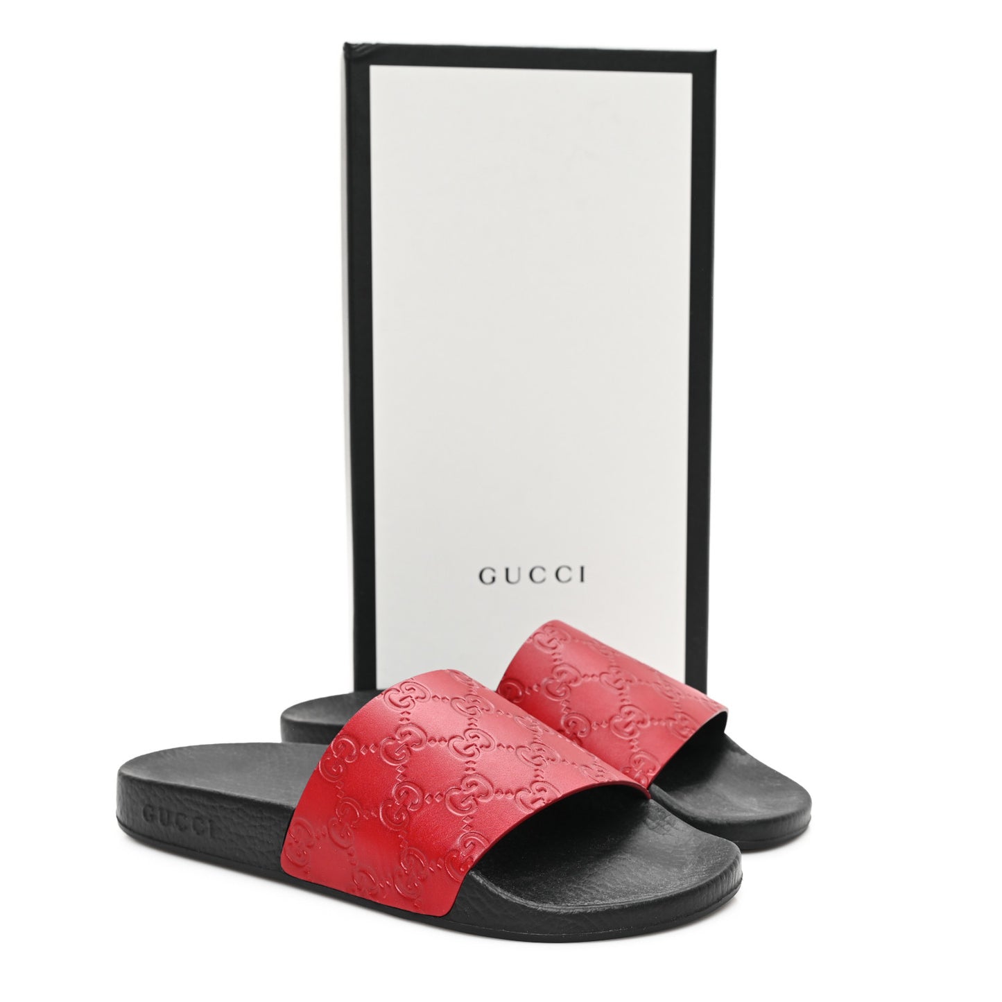 Guccissima Signature Womens Slide Sandals 38 Hibiscus Red