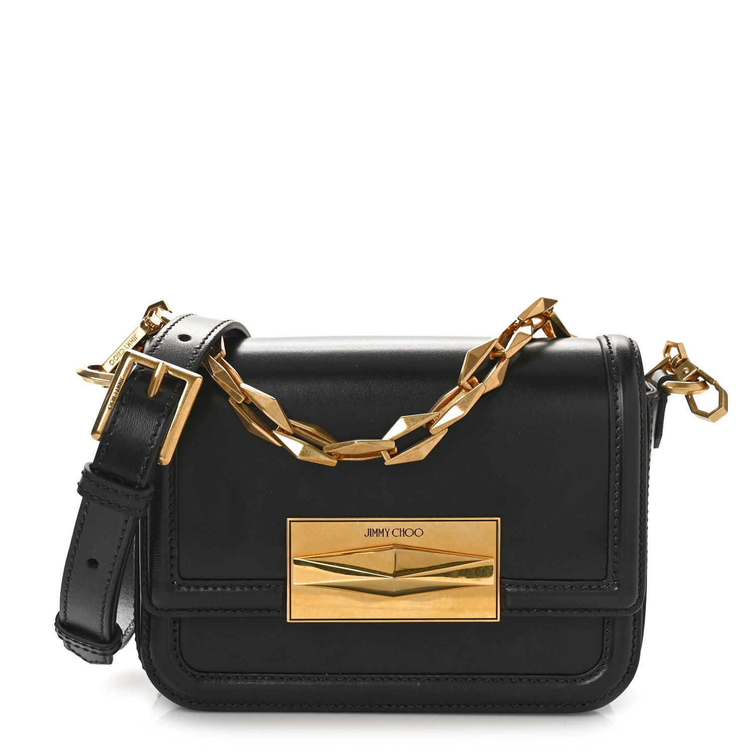 Jimmy Choo Box Calfskin Diamond Crossbody Bag Black 1 of 8