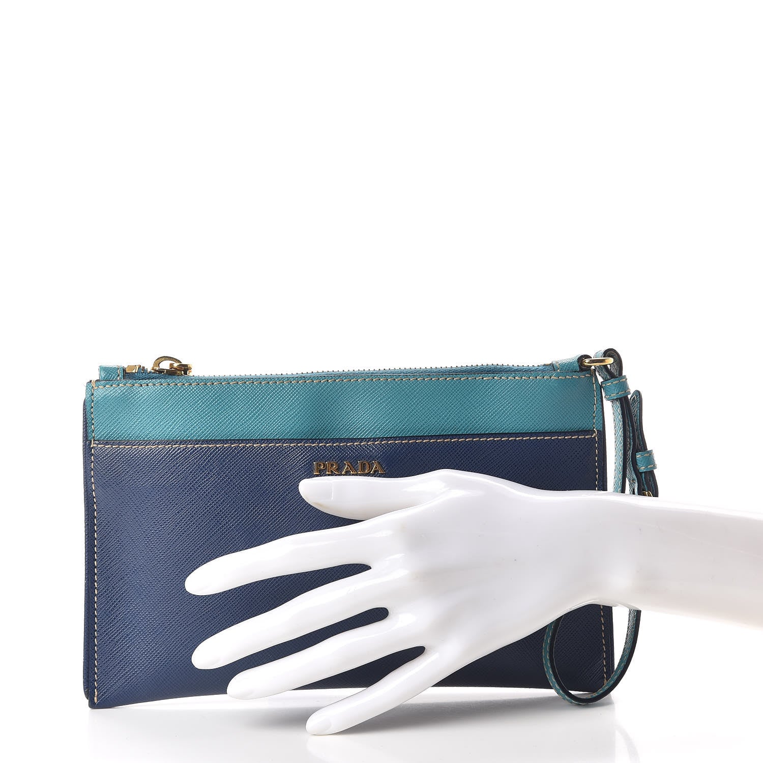 Prada Saffiano Lux Bi-Color Clutch Bleuette Turchese 2 of 9