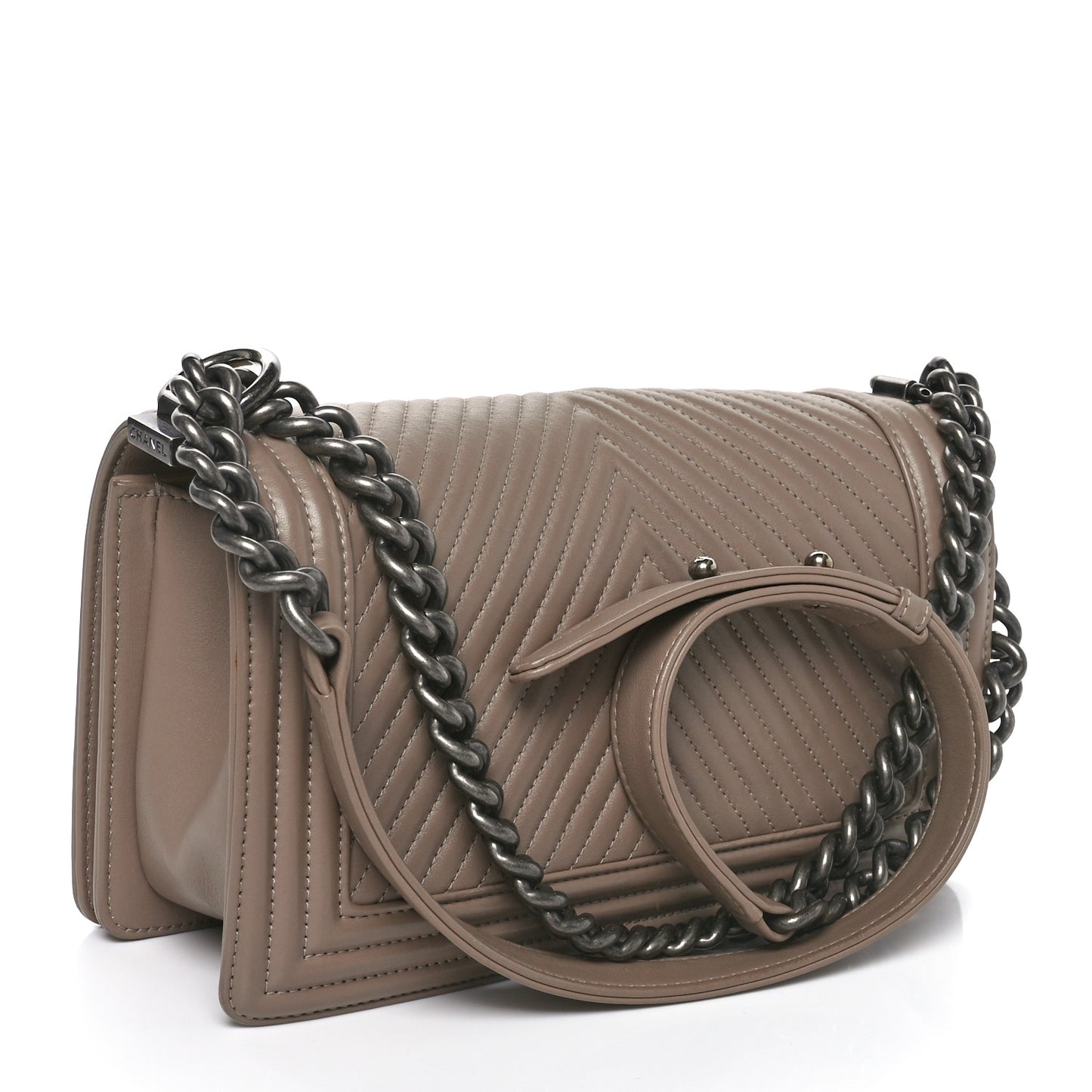 Calfskin Chevron Quilted Medium Boy Flap Taupe