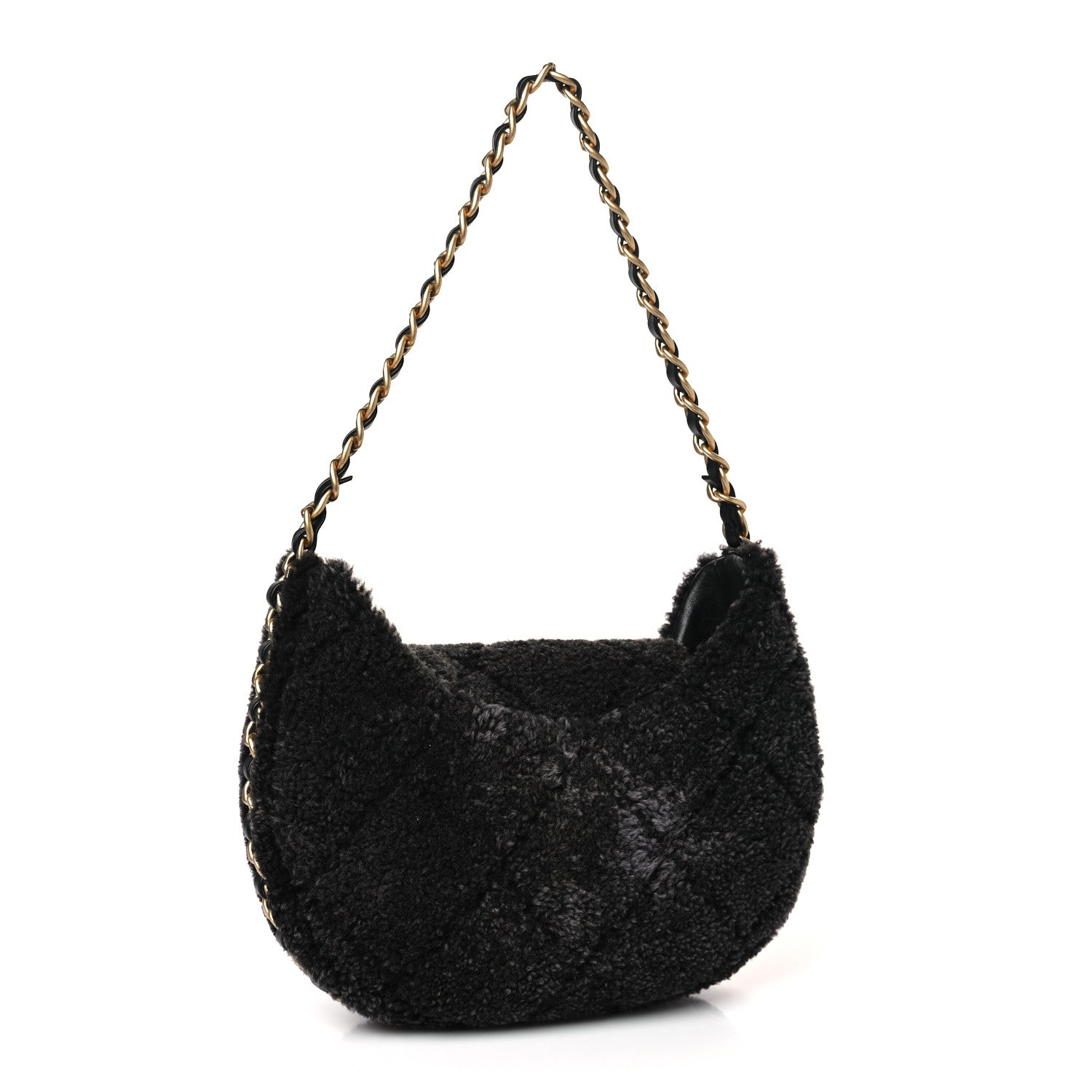 Chanel Shearling Quilted Hobo Black 3 of 9