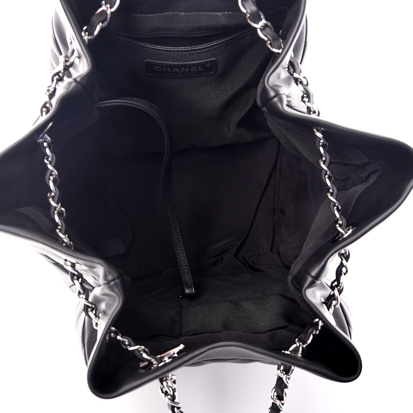 Calfskin Chevron Large Urban Spirit Drawstring Bag Black