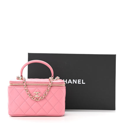 Chanel Lambskin Quilted Small Top Handle Vanity Case With Chain Dark Pink 12 of 12