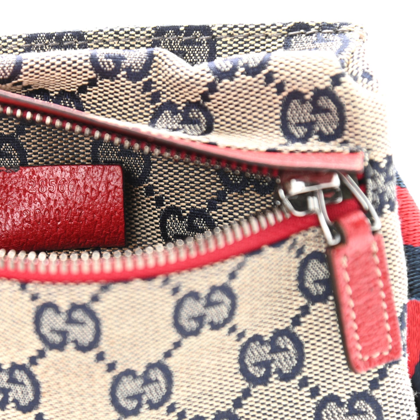 GG Monogram Web Double Pocket Belt Bag Navy Red