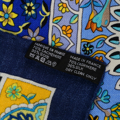 Hermes Cashmere Silk Au Pays Des Oiseaux Fleurs Shawl 140 Marine Turquoise Jaune 8 of 8