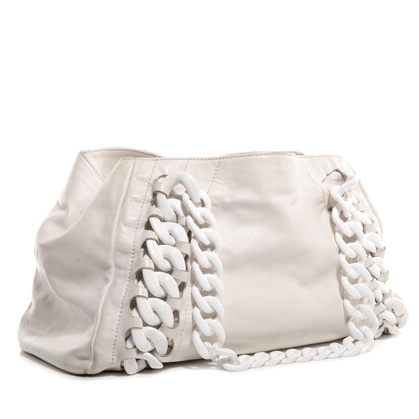 Leather Modern Chain Tote White