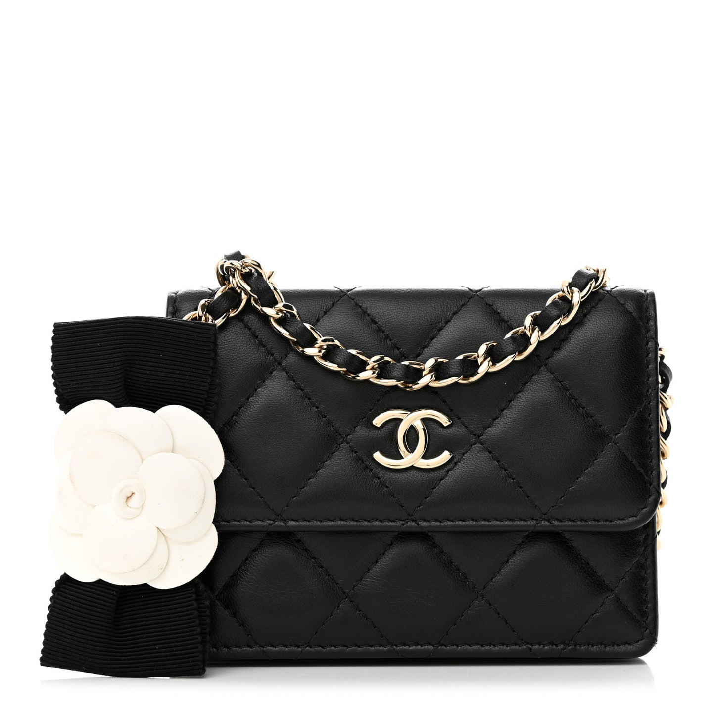 Lambskin Quilted My Chanel Lady Card Holder On Chain Black