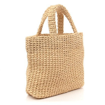 Prada Yarn Raffia Effect Crochet Embroidered Small Logo Tote Naturale 2 of 7