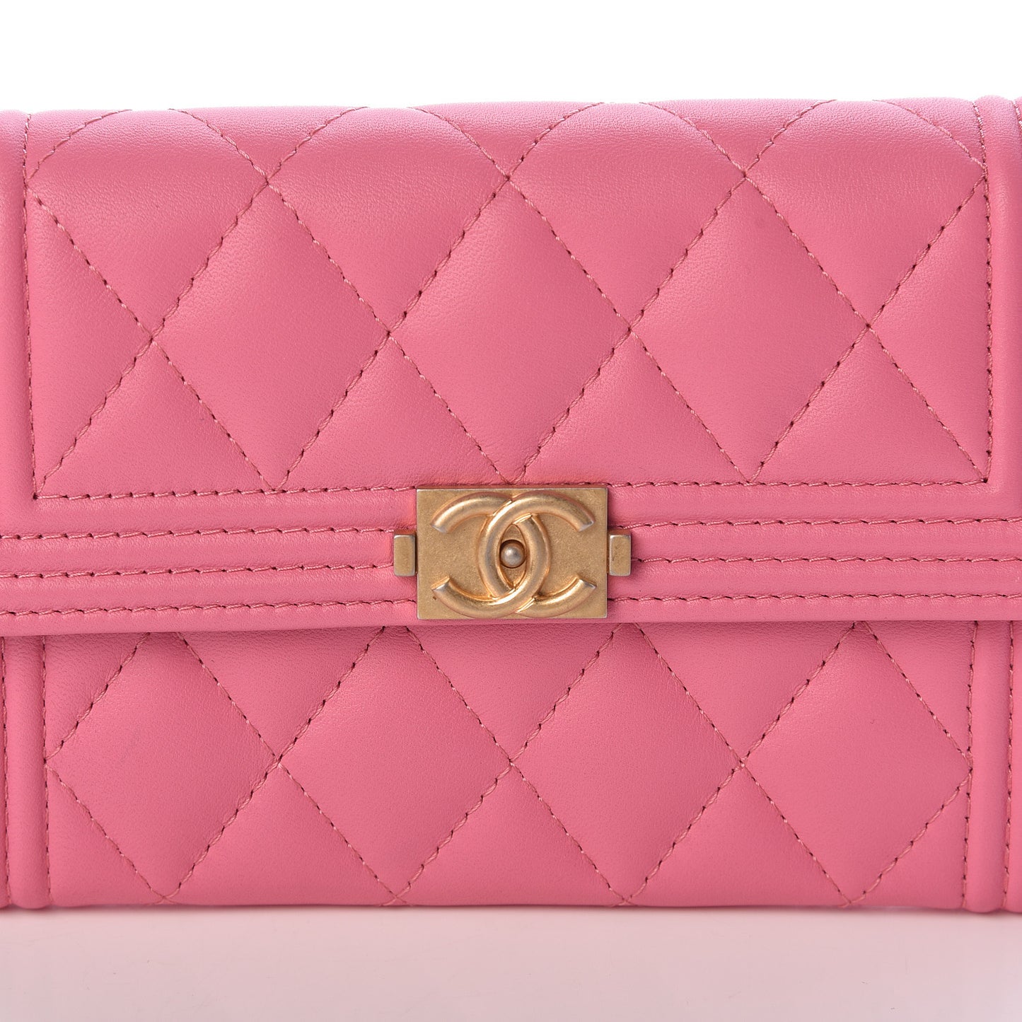 Lambskin Quilted Medium Boy Flap Wallet Pink