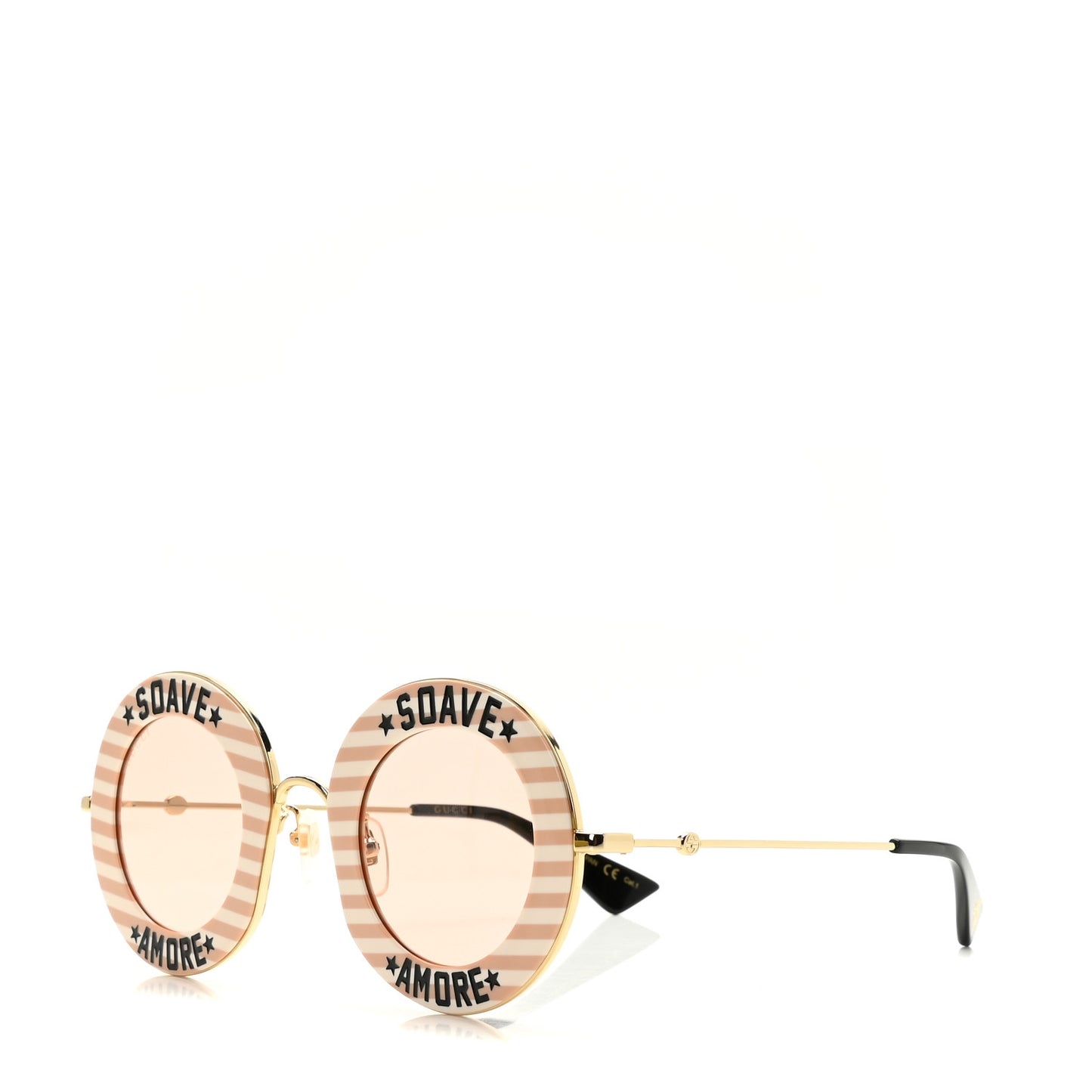Metal Acetate Striped Soave Amore Round Frame Sunglasses GG0113S Gold Pink