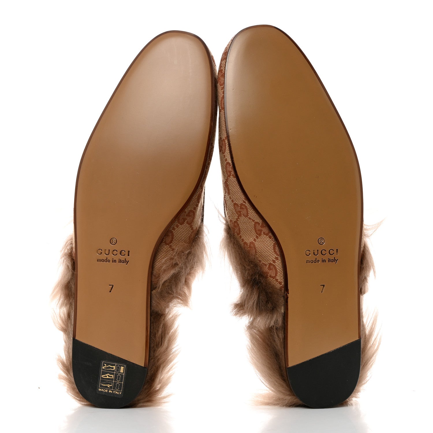 Gucci GG Monogram Fur Mens Princetown Slippers 7 Beige Ruggine Rust 5 of 8