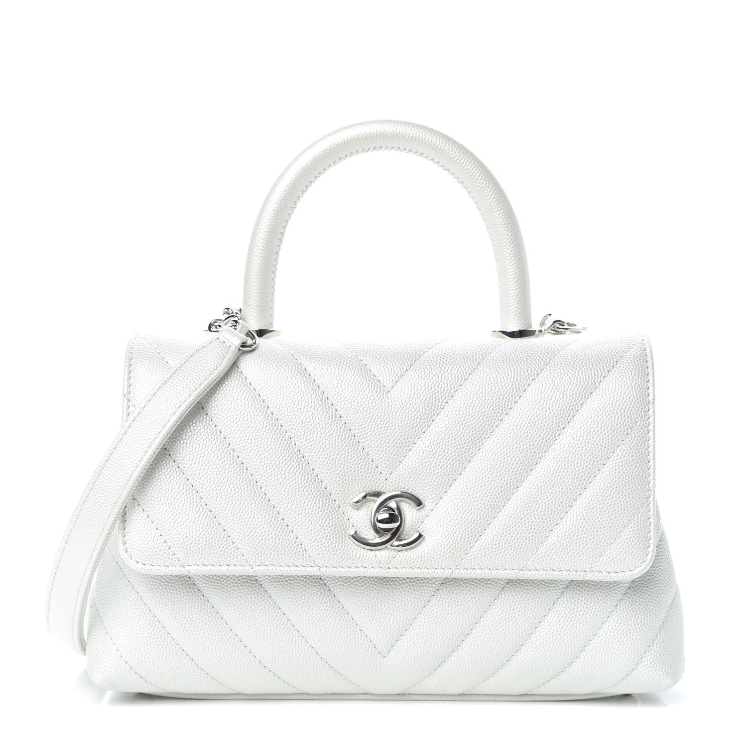 Chanel Iridescent Caviar Chevron Quilted Mini Coco Handle Flap White 1 of 9