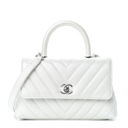 Chanel Iridescent Caviar Chevron Quilted Mini Coco Handle Flap White 1 of 9