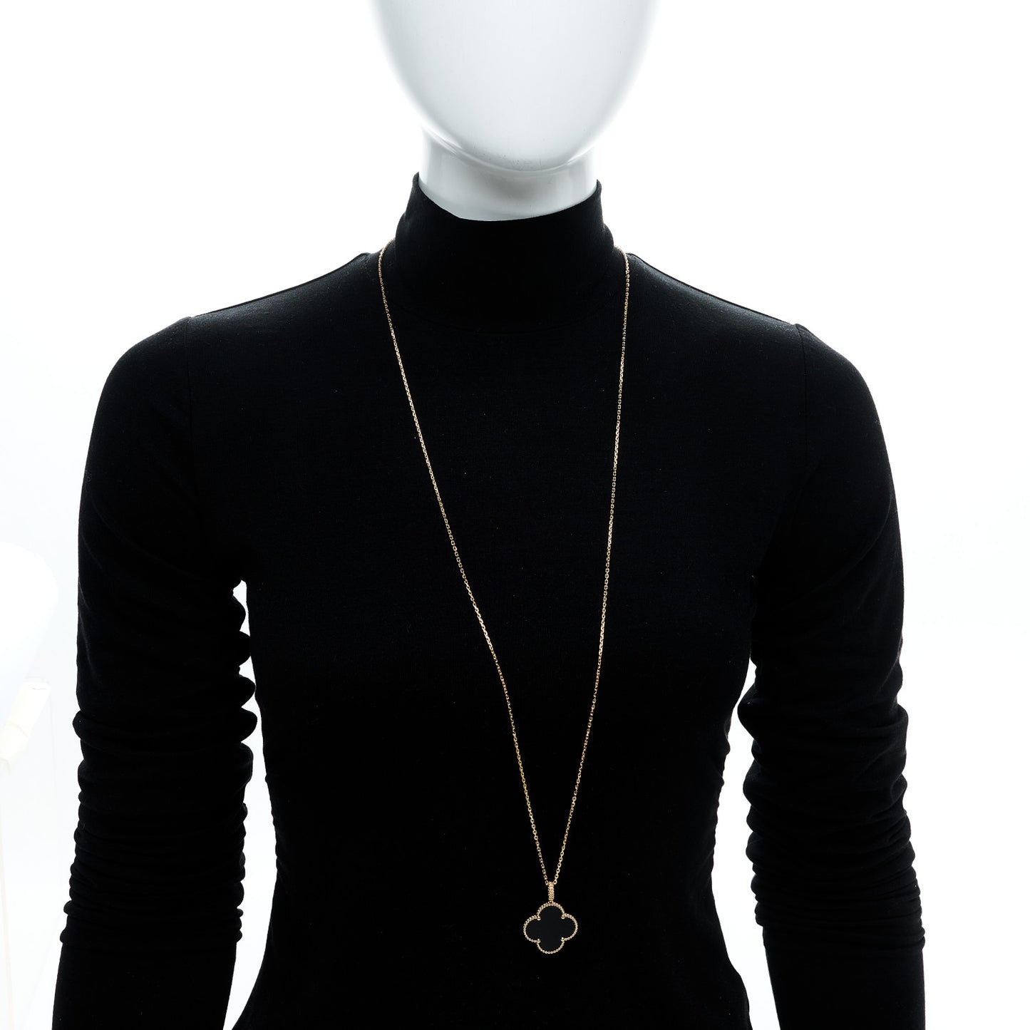 18K Yellow Gold Black Onyx Magic Alhambra Pendant Necklace