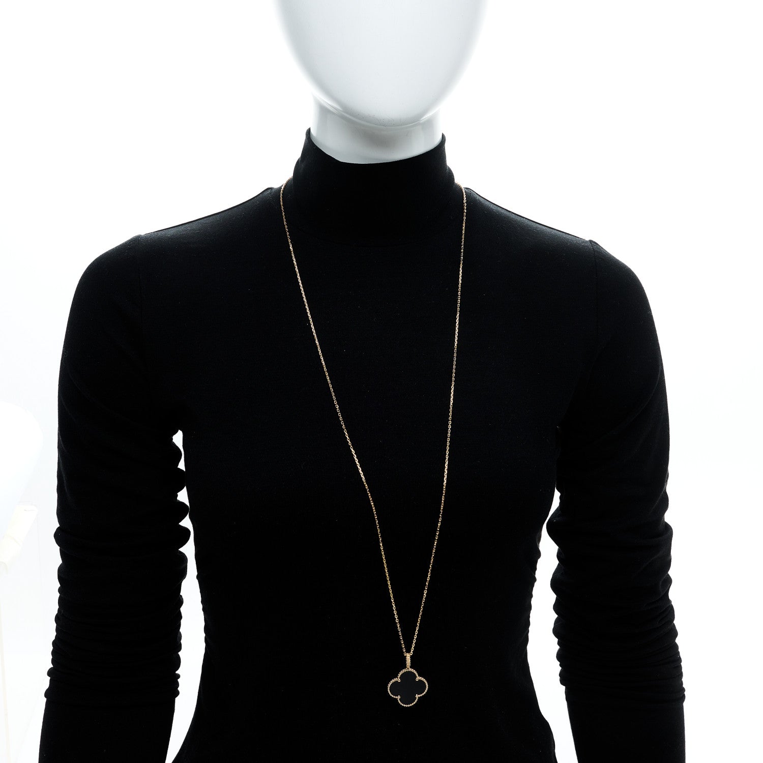Van Cleef & Arpels 18K Yellow Gold Black Onyx Magic Alhambra Pendant Necklace 2 of 5