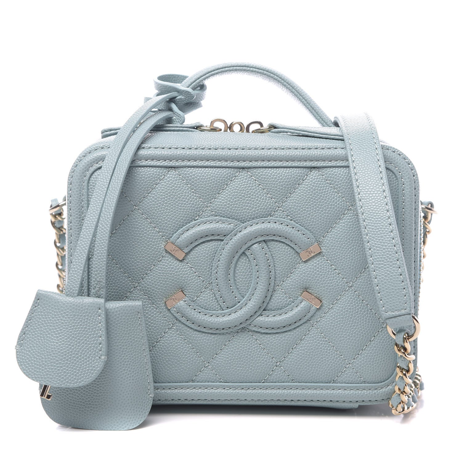Chanel Caviar Quilted Small CC Filigree Vanity Case Light Blue 1 of 11