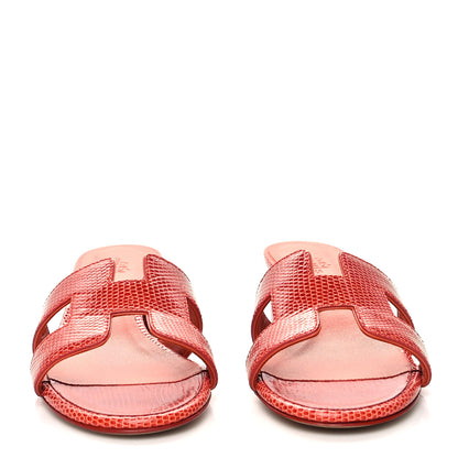 Hermes Lizard Oasis Sandals 35.5 Rouge Coccinelle 2 of 8