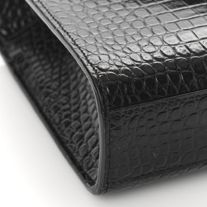 Saint Laurent Calfskin Crocodile Embossed Medium Monogram Envelope Chain Shoulder Bag Black 8 of 9
