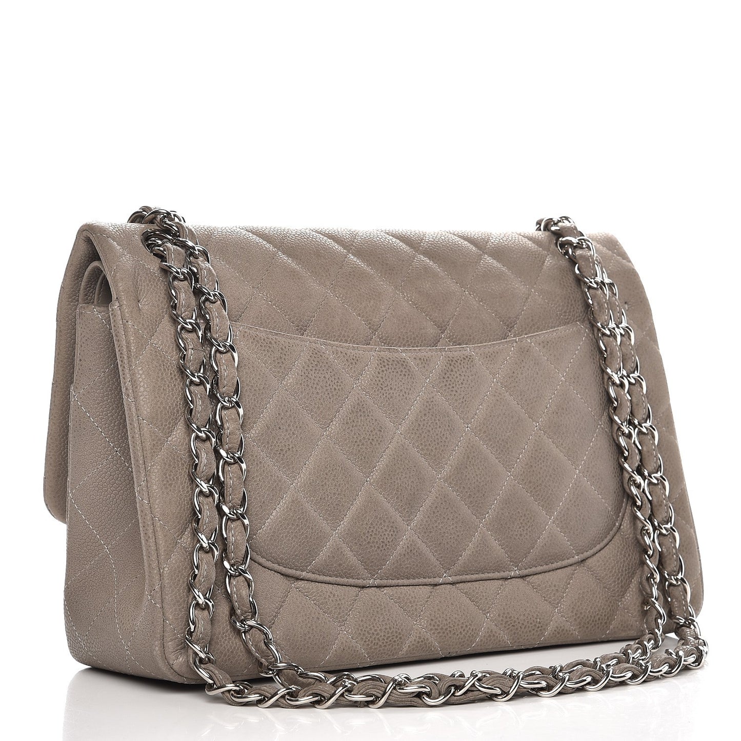 Iridescent Caviar Quilted Jumbo Double Flap Light Grey