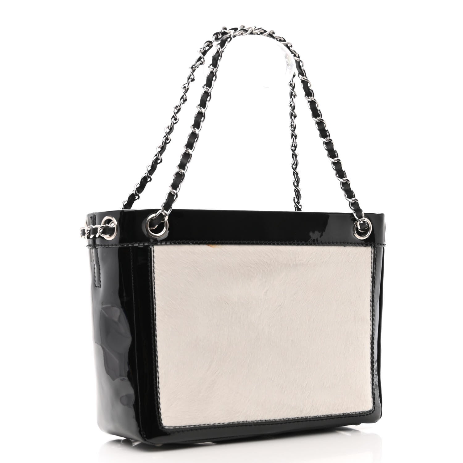 Chanel Patent Pony Hair Small Pocket Tote Black White 3 of 11