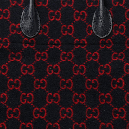 Gucci Covered Wool Textured Dollar Calfskin GG Monogram Large Tote Bag Blue Red 8 of 10