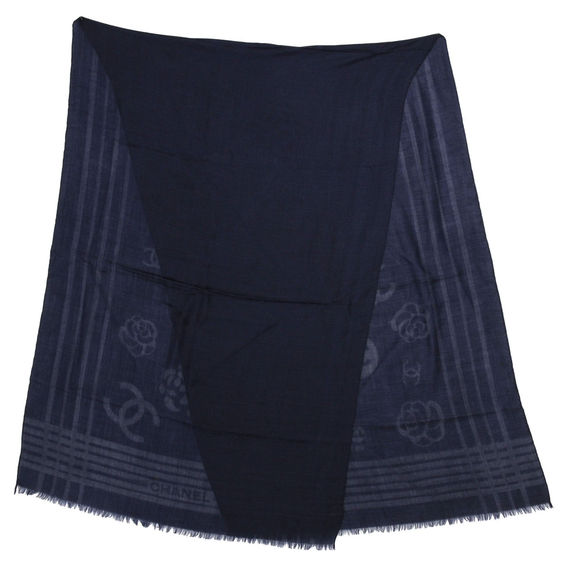 Chanel Cashmere Silk CC Camellia Fringe Scarf 3 of 5