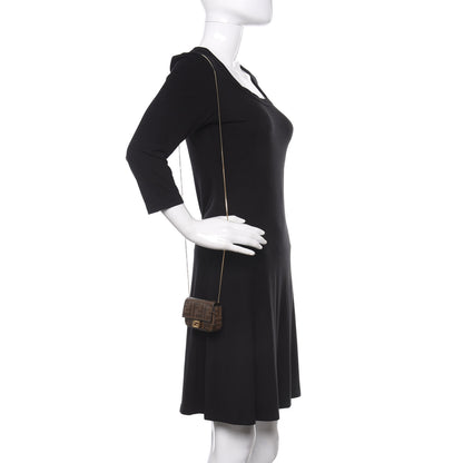 Fendi Glazed Fabric FF 1974 Nano Baguette Charm Mogano Panna 2 of 8