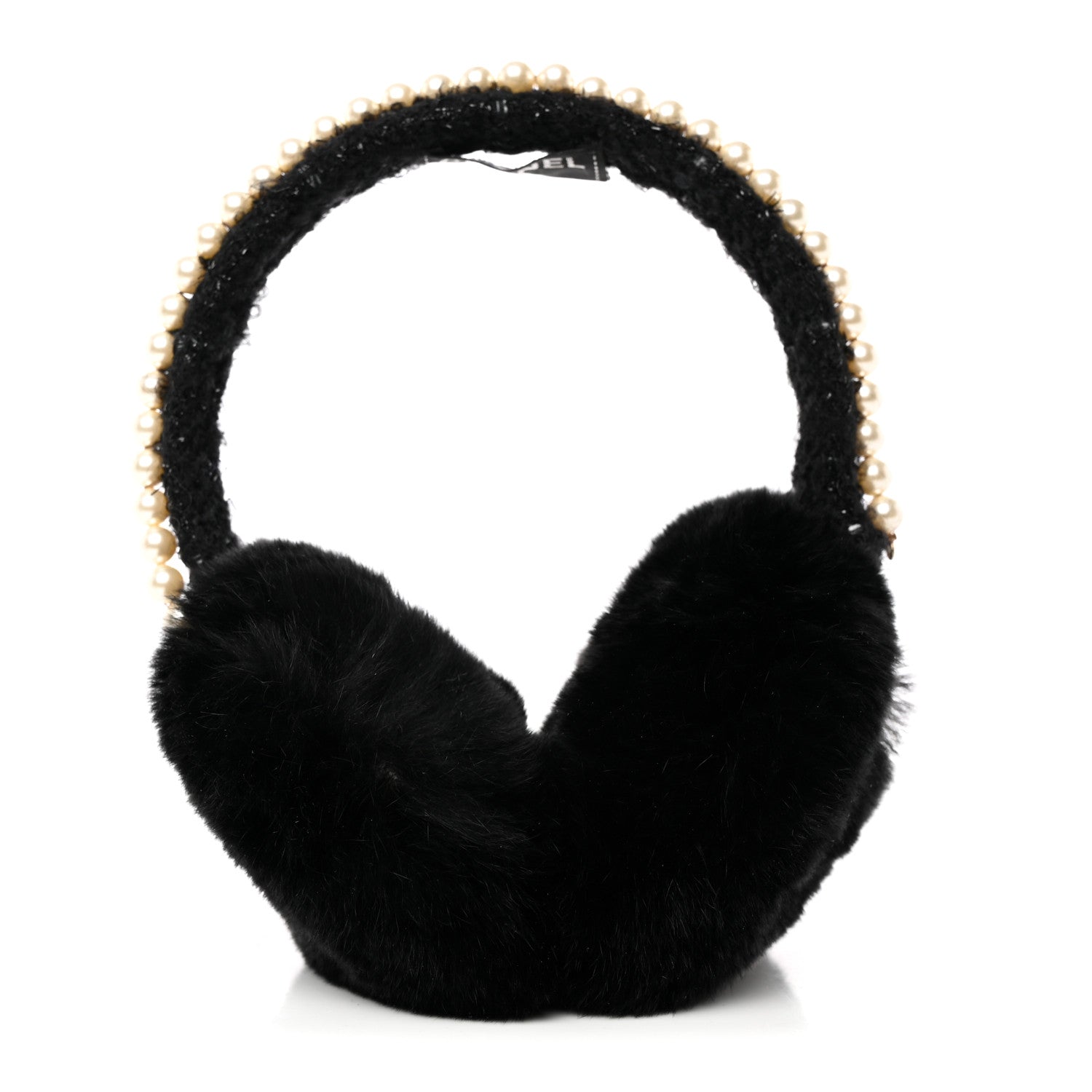Chanel Fur Tweed Pearl Ear Muffs Black 1 of 7