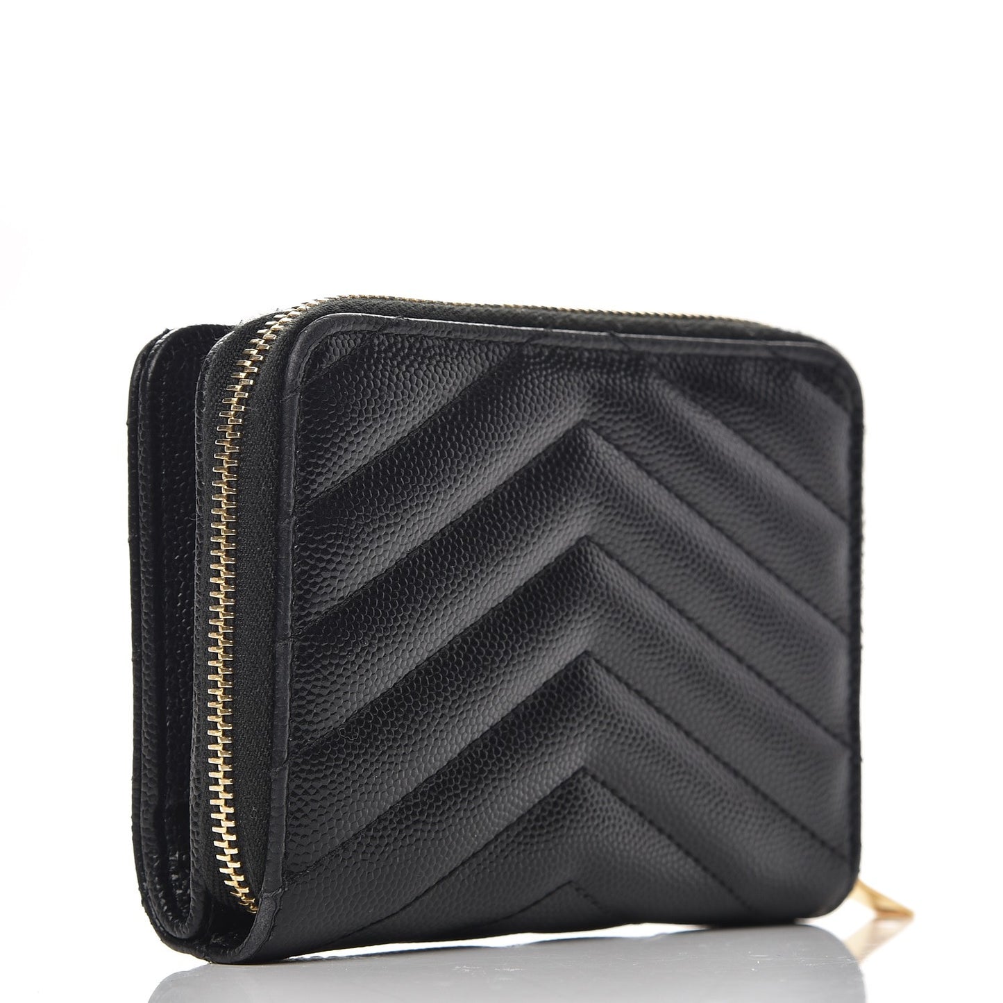 Grain De Poudre Matelasse Chevron Monogram Compact Zip Around Wallet Black